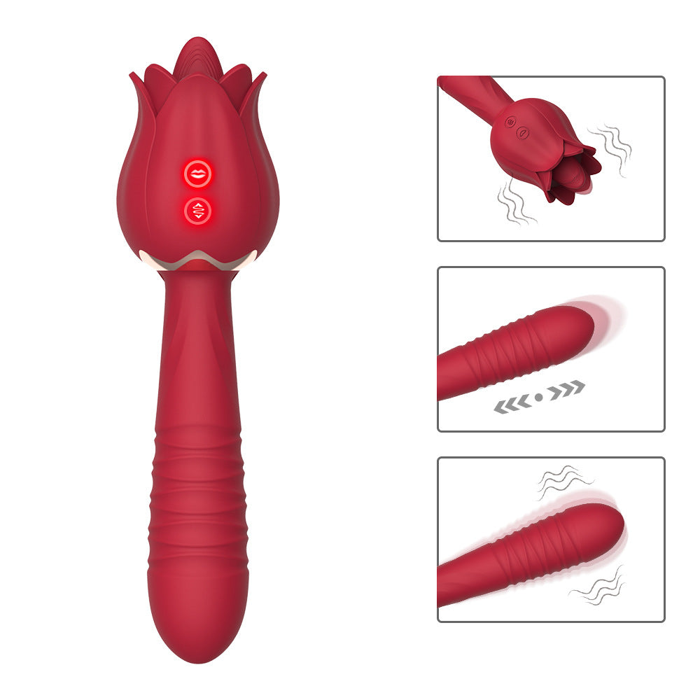 Rose Garden Flower Girl Licking Telescopic Vibrator with Tongue