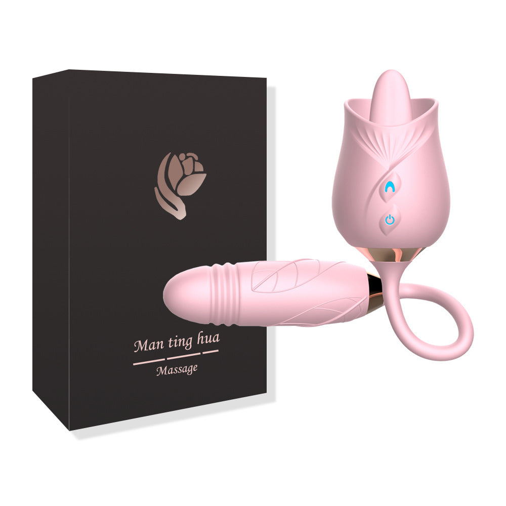 Rose series tongue licking and sucking telescopic vibrator