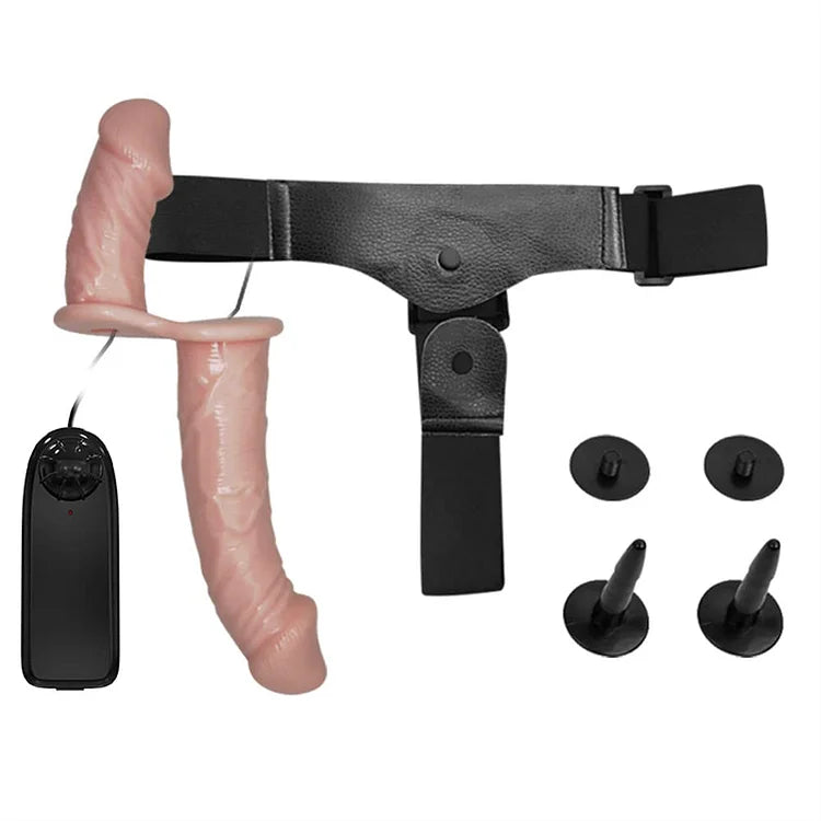 Vibrierender Strap-On-Dildo-Vibrator Double Dong mit verstellbarem Gurt