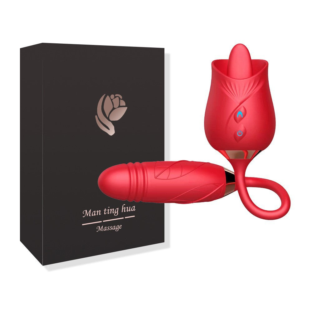 Rose series tongue licking and sucking telescopic vibrator