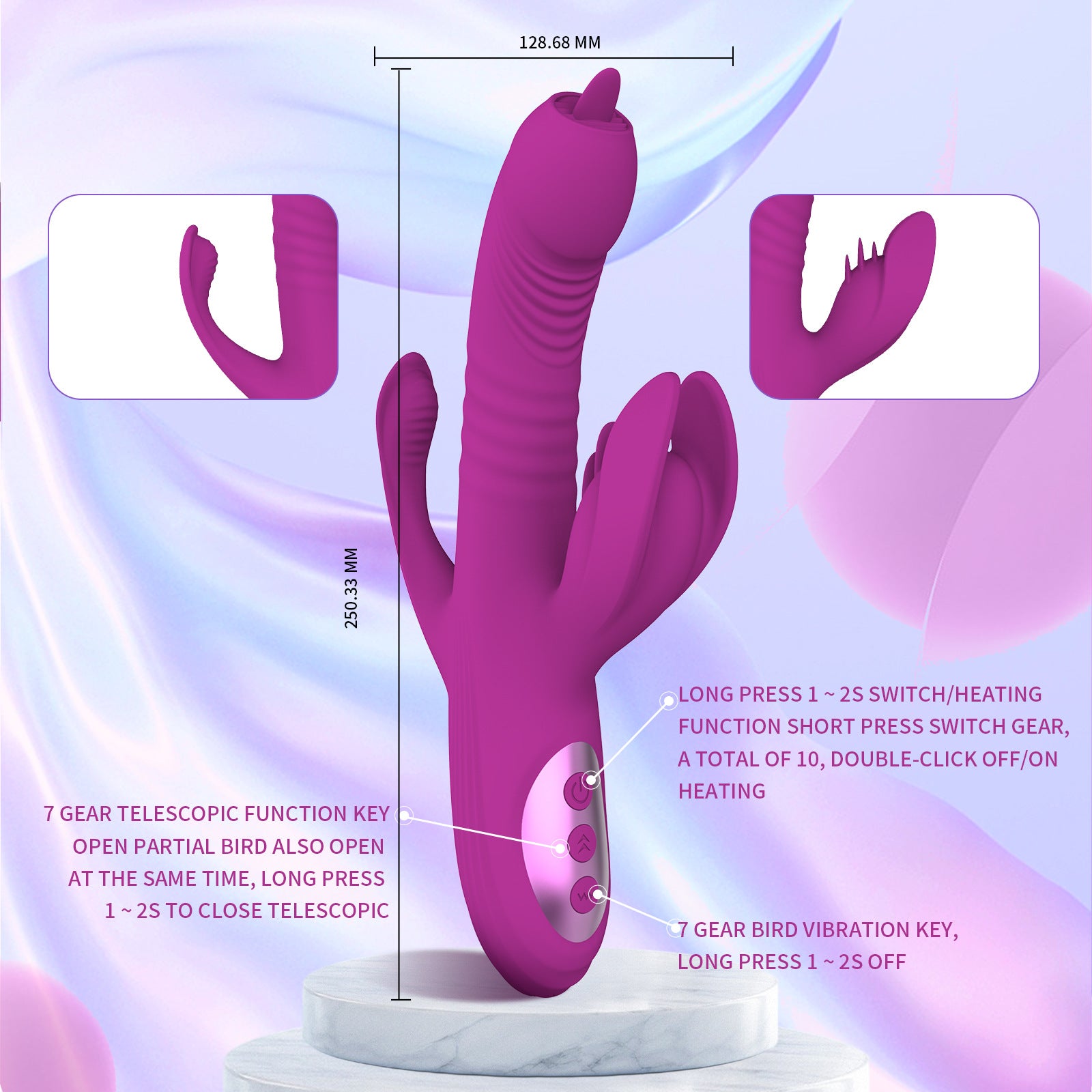 Fully automatic retractable swinging tongue licking heating vibrator