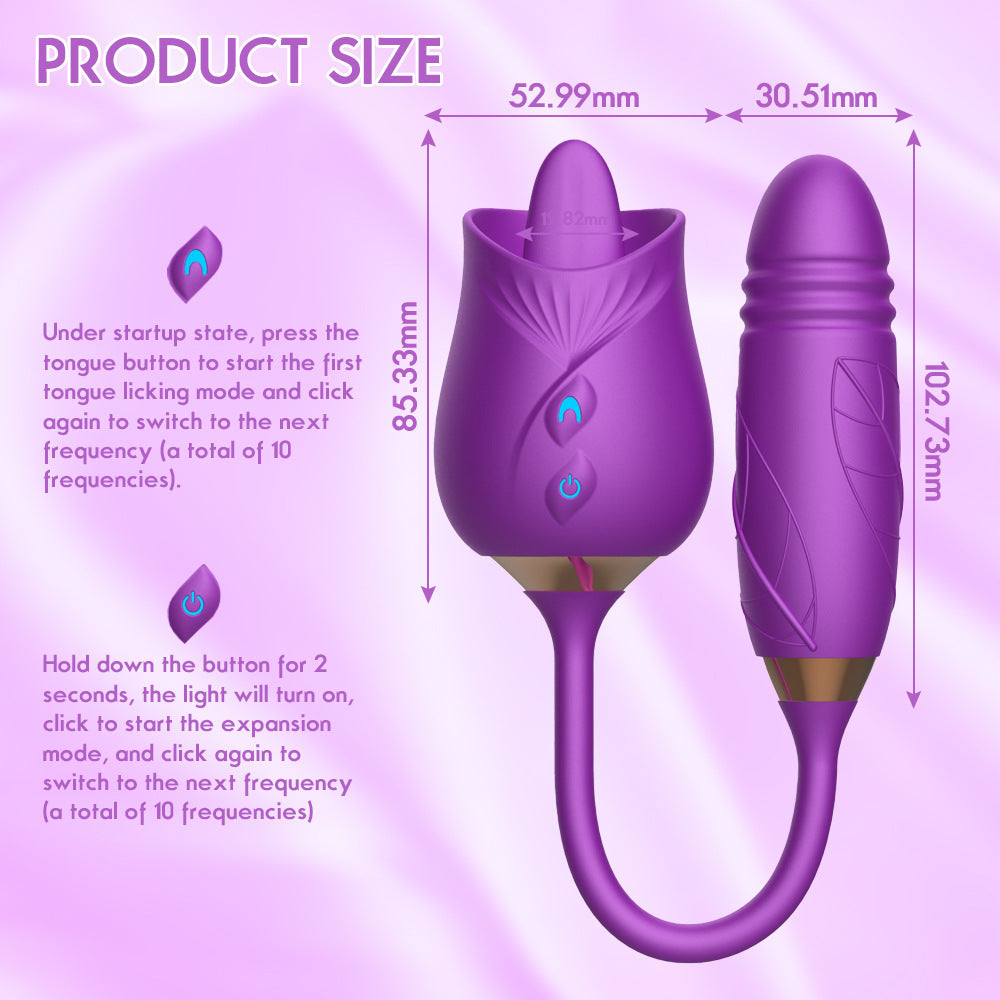 Rose series tongue licking and sucking telescopic vibrator