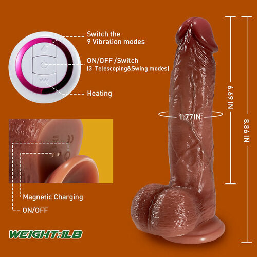 9 Vibrating 3 Telescoping Swing Realistic Dildo Vibrator 8.86 Inch