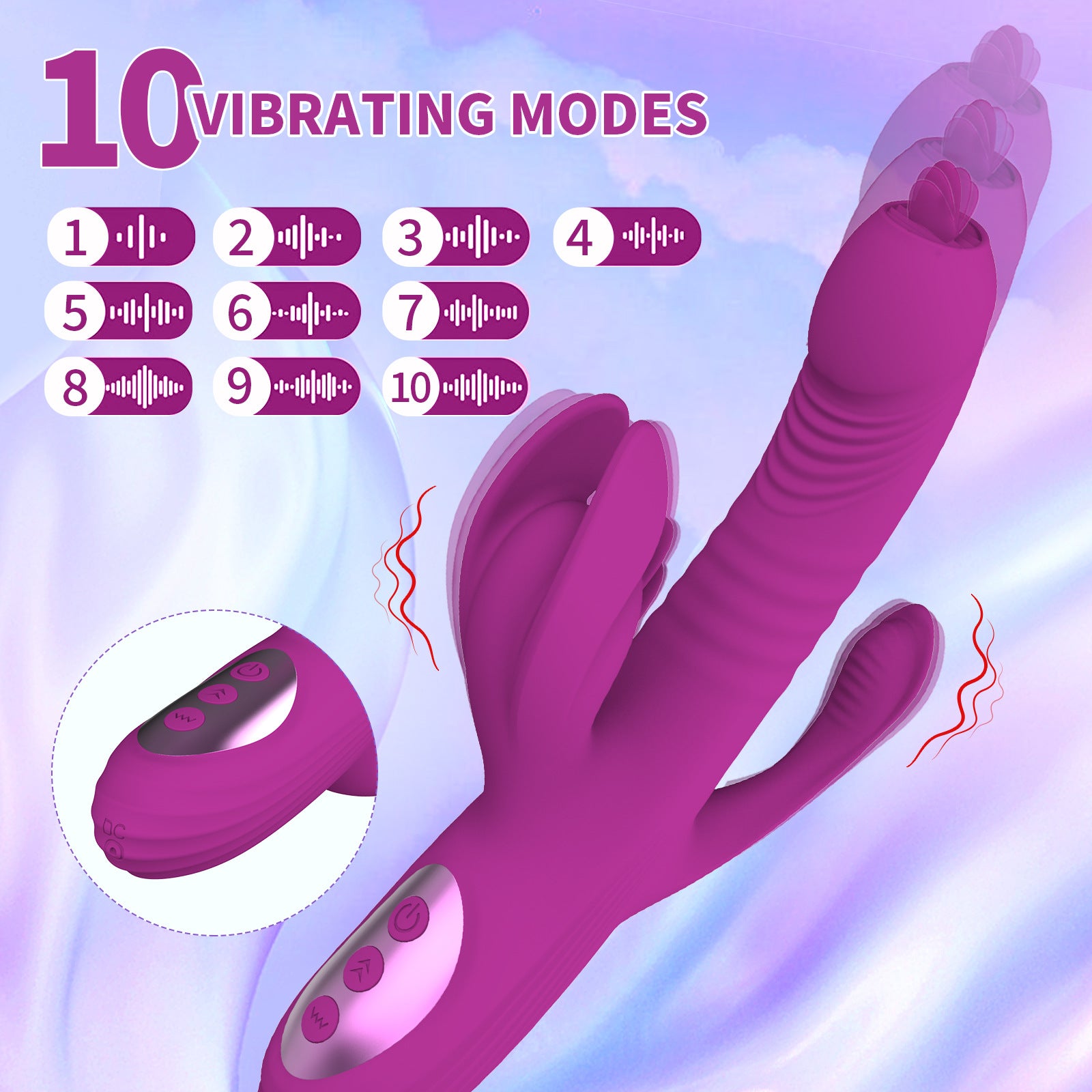 Fully automatic retractable swinging tongue licking heating vibrator