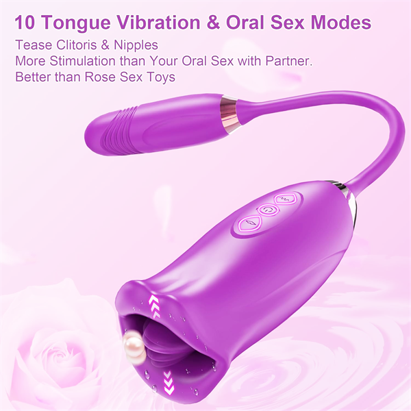 Rose Muncher Rose Kiss Tongue Vibrator With Thrusting Dildo Vibrator