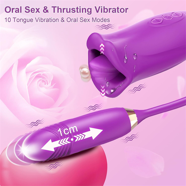 Rose Muncher Rose Kiss Tongue Vibrator With Thrusting Dildo Vibrator