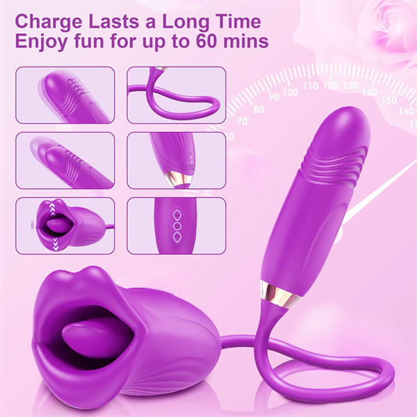 Rose Muncher Rose Kiss Tongue Vibrator With Thrusting Dildo Vibrator