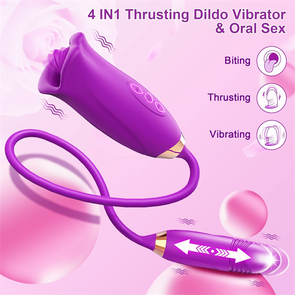 Rose Muncher Rose Kiss Tongue Vibrator With Thrusting Dildo Vibrator