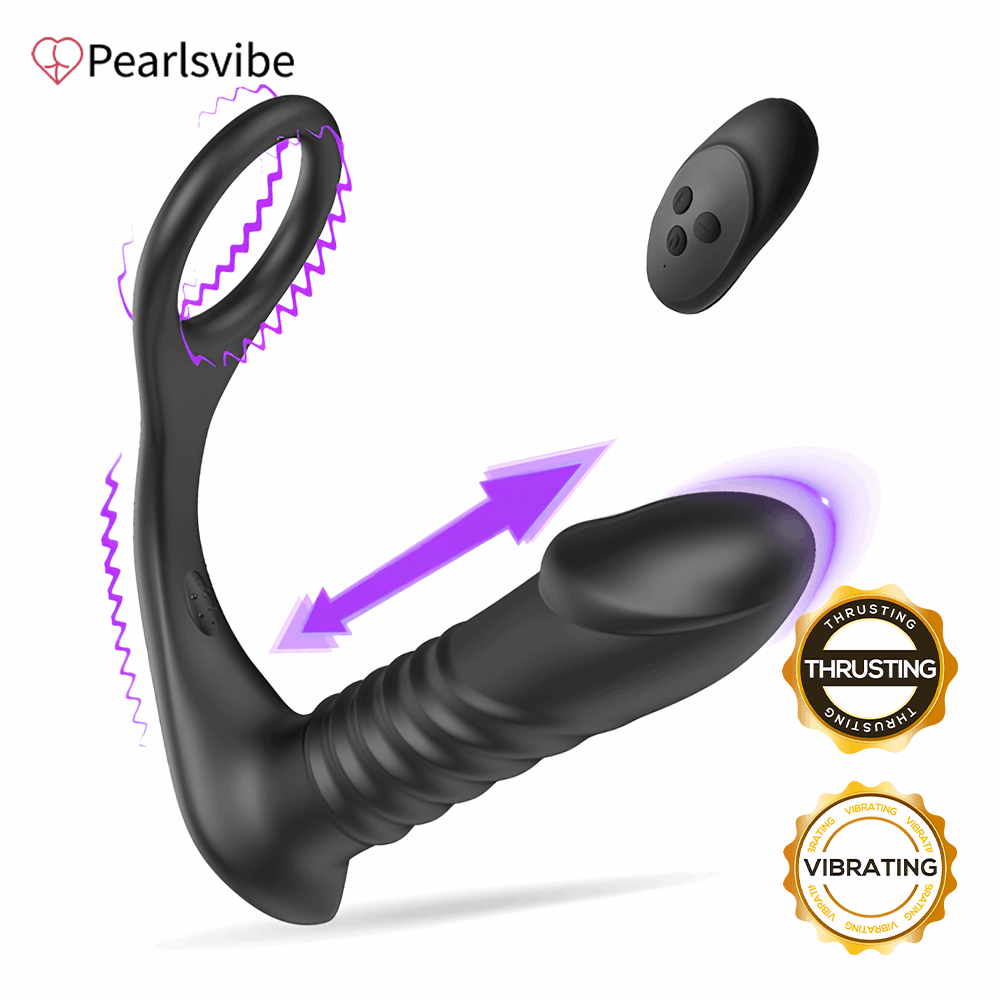 10 Thrilling Vibration 3 Thrusting Silicone Remote Control Cock Ring Anal Vibrator