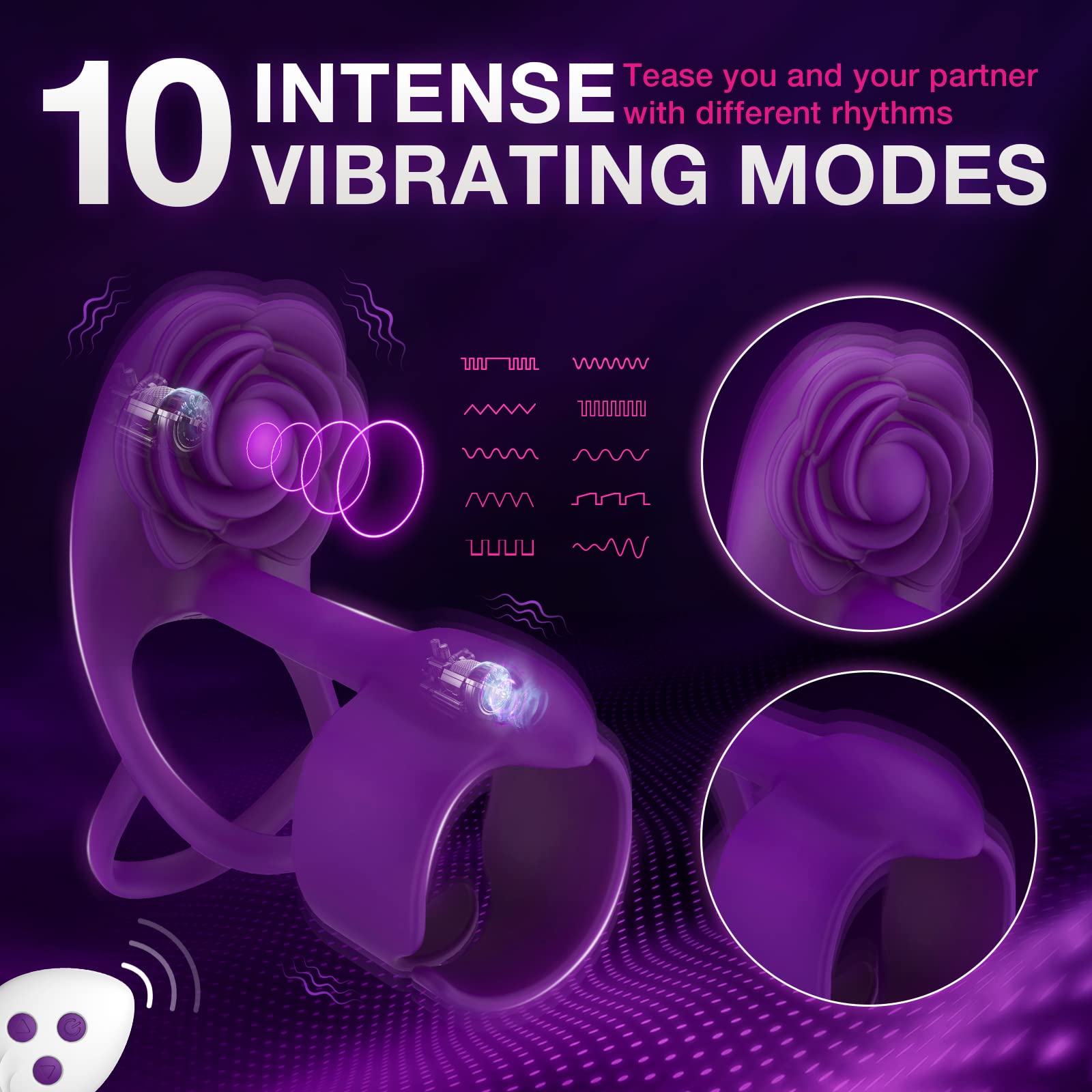 3 IN 1 Vibrating Rose Penis Ring with 10 Vibration